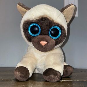 Ty Beanie Boos Jaden Siamese Cat Plush Stuffed 9" Large Glittery Blue Eyes